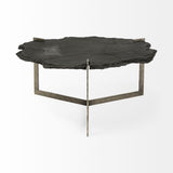 Mercana Shale 37" Irregular Live-Edge Black Slate w/Flat Iron Base Coffee Table