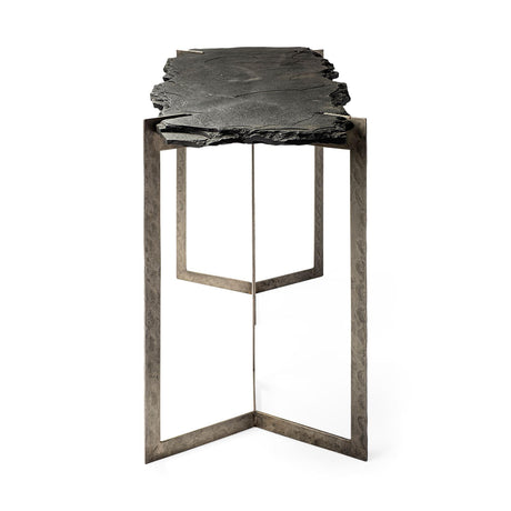 Mercana Shale III 50L x 20W Black Live-Edge Slate and Iron Console Table