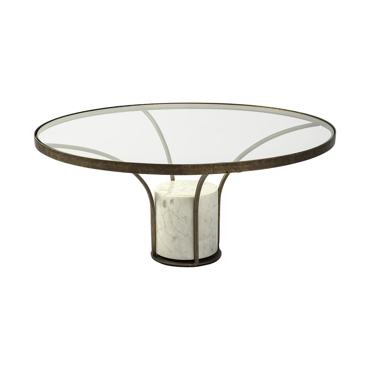 Mercana Jacinta 36" Round Glass Top Metal and Marble Pedestal Coffee Table