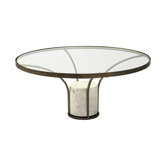 Mercana Jacinta 36" Round Glass Top Metal and Marble Pedestal Coffee Table