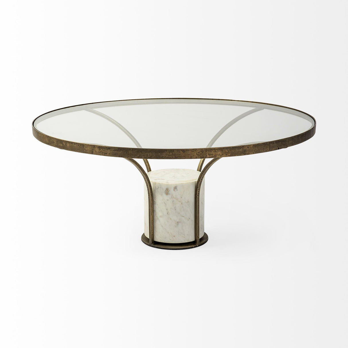 Mercana Jacinta 36" Round Glass Top Metal and Marble Pedestal Coffee Table
