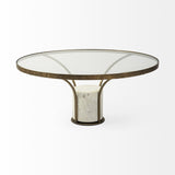 Mercana Jacinta 36" Round Glass Top Metal and Marble Pedestal Coffee Table