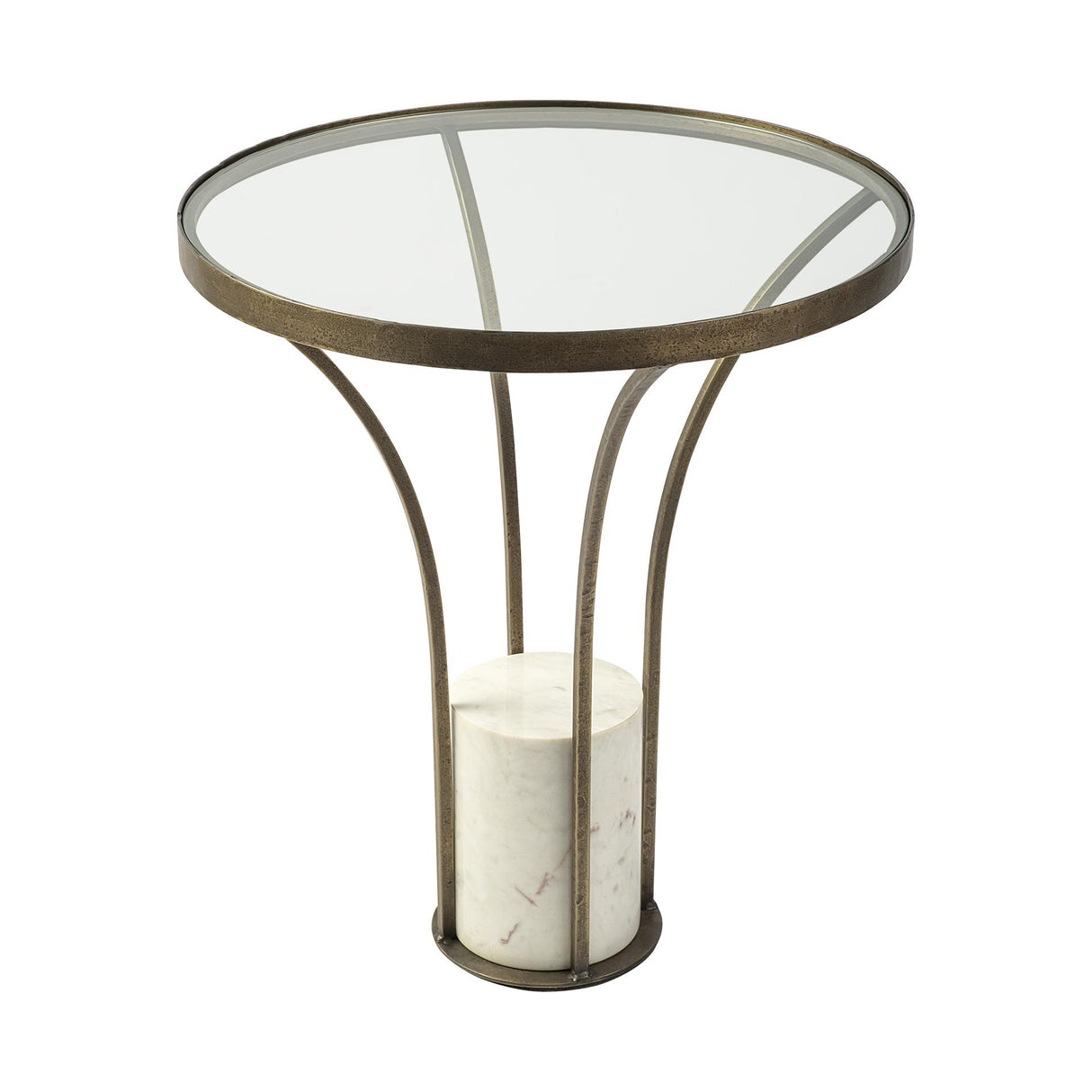 Mercana Jacinta II 21" Round Glass Top Metal and Marble Pedestal End/Side Table