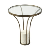 Mercana Jacinta II 21" Round Glass Top Metal and Marble Pedestal End/Side Table