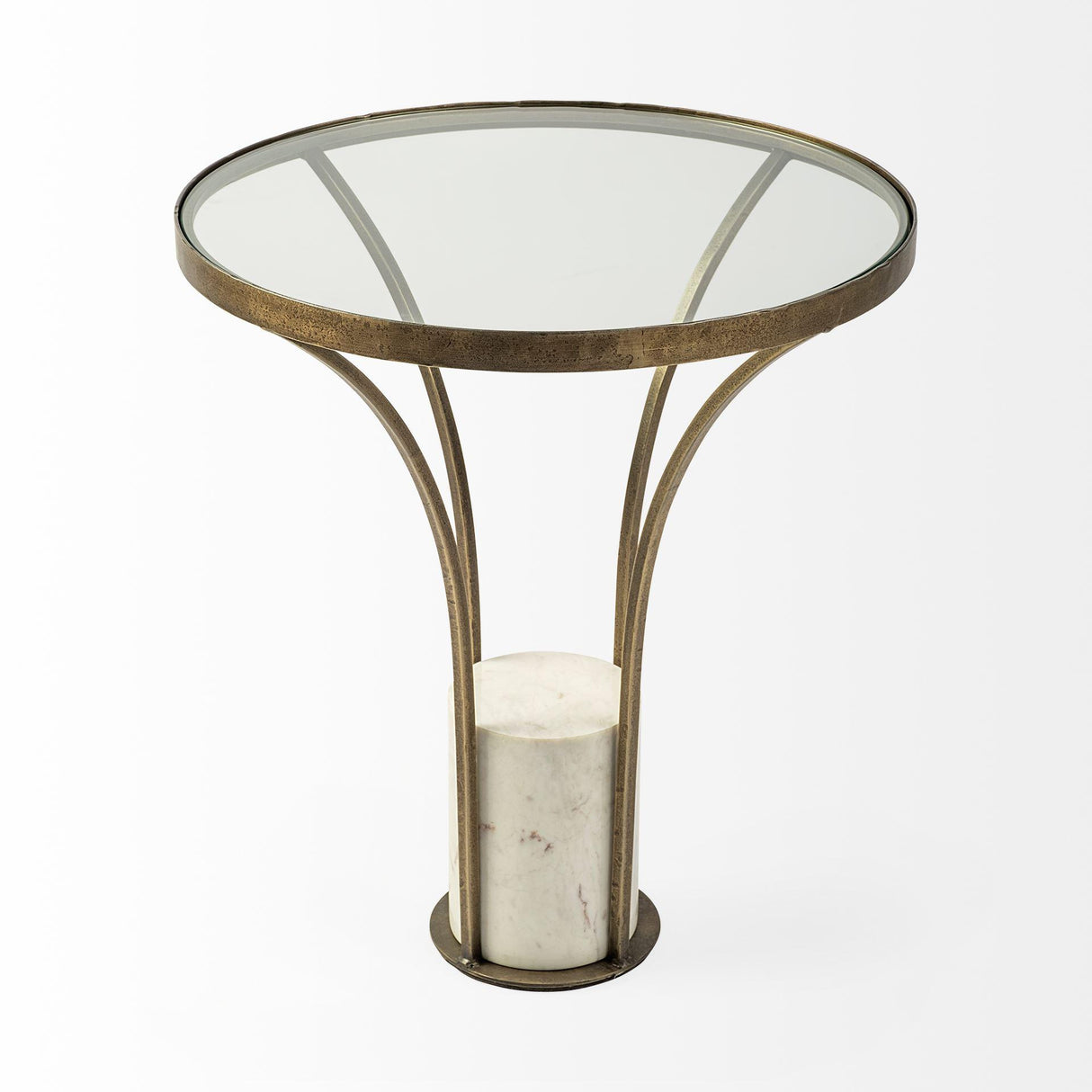 Mercana Jacinta II 21" Round Glass Top Metal and Marble Pedestal End/Side Table