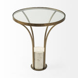 Mercana Jacinta II 21" Round Glass Top Metal and Marble Pedestal End/Side Table