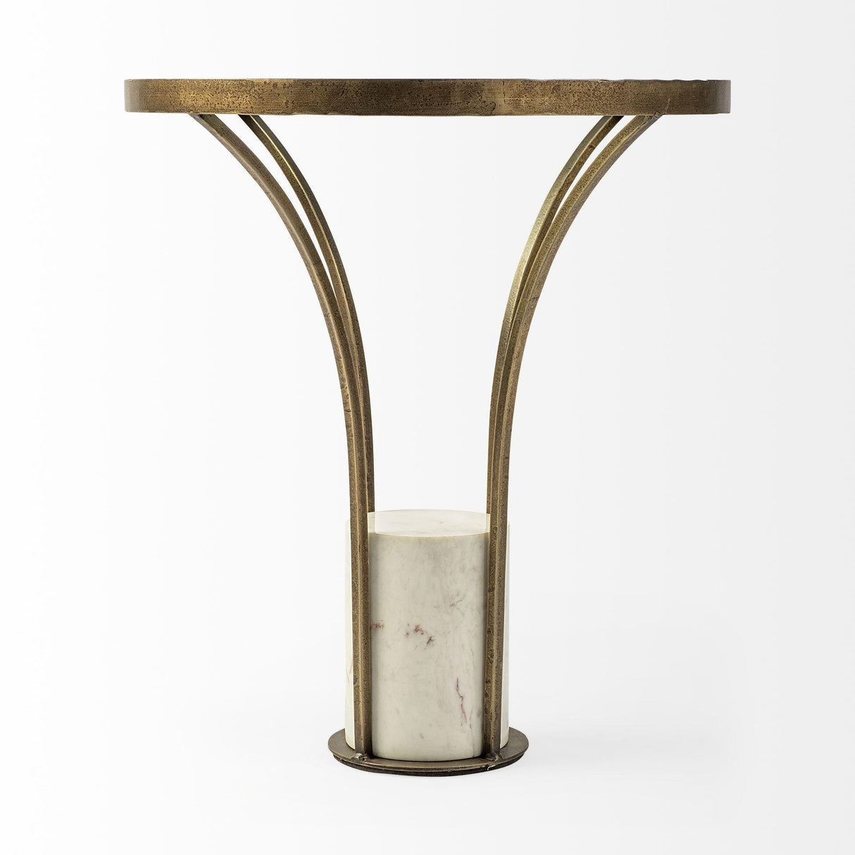 Mercana Jacinta II 21" Round Glass Top Metal and Marble Pedestal End/Side Table
