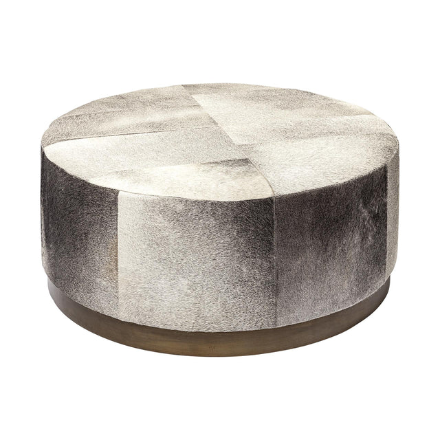 Mercana Zahavi 36" Gray Hair-On-hide W/Metal Base Ottoman