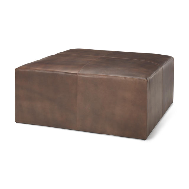 Mercana Minara 36" Square Brown Leather Wrapped w/Wood Base Ottoman