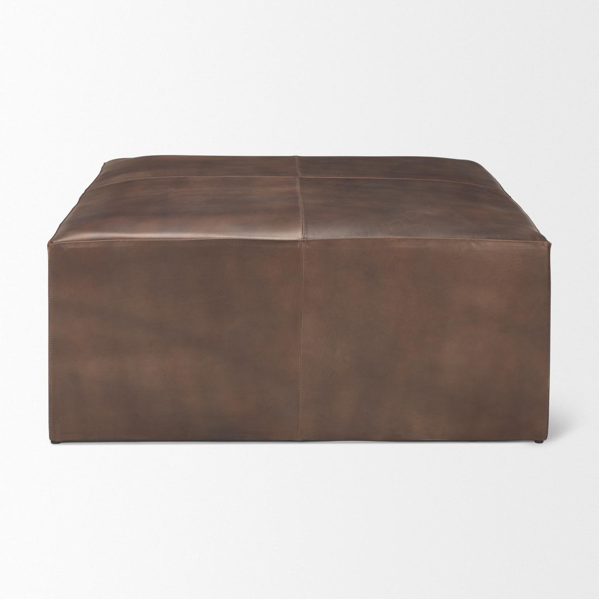 Mercana Minara 36" Square Brown Leather Wrapped w/Wood Base Ottoman
