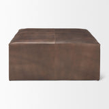 Mercana Minara 36" Square Brown Leather Wrapped w/Wood Base Ottoman