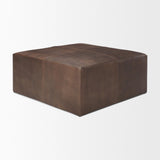 Mercana Minara 36" Square Brown Leather Wrapped w/Wood Base Ottoman