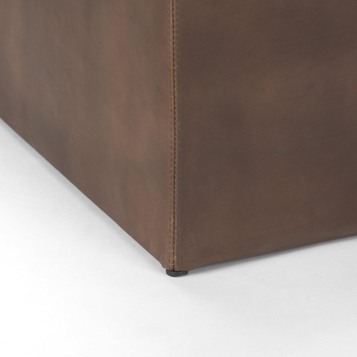 Mercana Minara 36" Square Brown Leather Wrapped w/Wood Base Ottoman