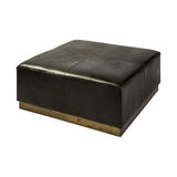 Mercana Minara 36" Square Black Leather Wrapped w/Metal Base Ottoman