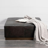 Mercana Minara 36" Square Black Leather Wrapped w/Metal Base Ottoman
