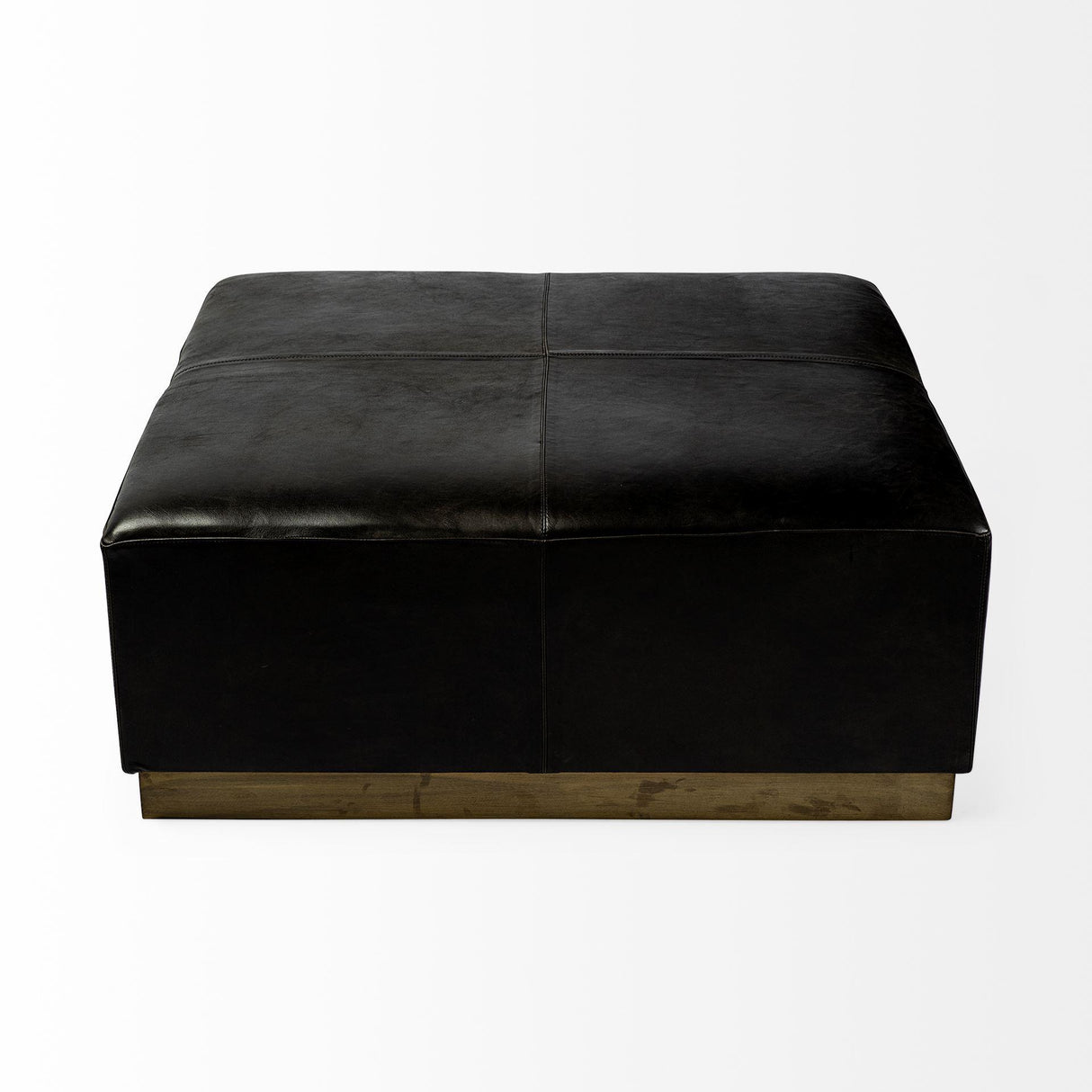 Mercana Minara 36" Square Black Leather Wrapped w/Metal Base Ottoman