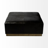 Mercana Minara 36" Square Black Leather Wrapped w/Metal Base Ottoman