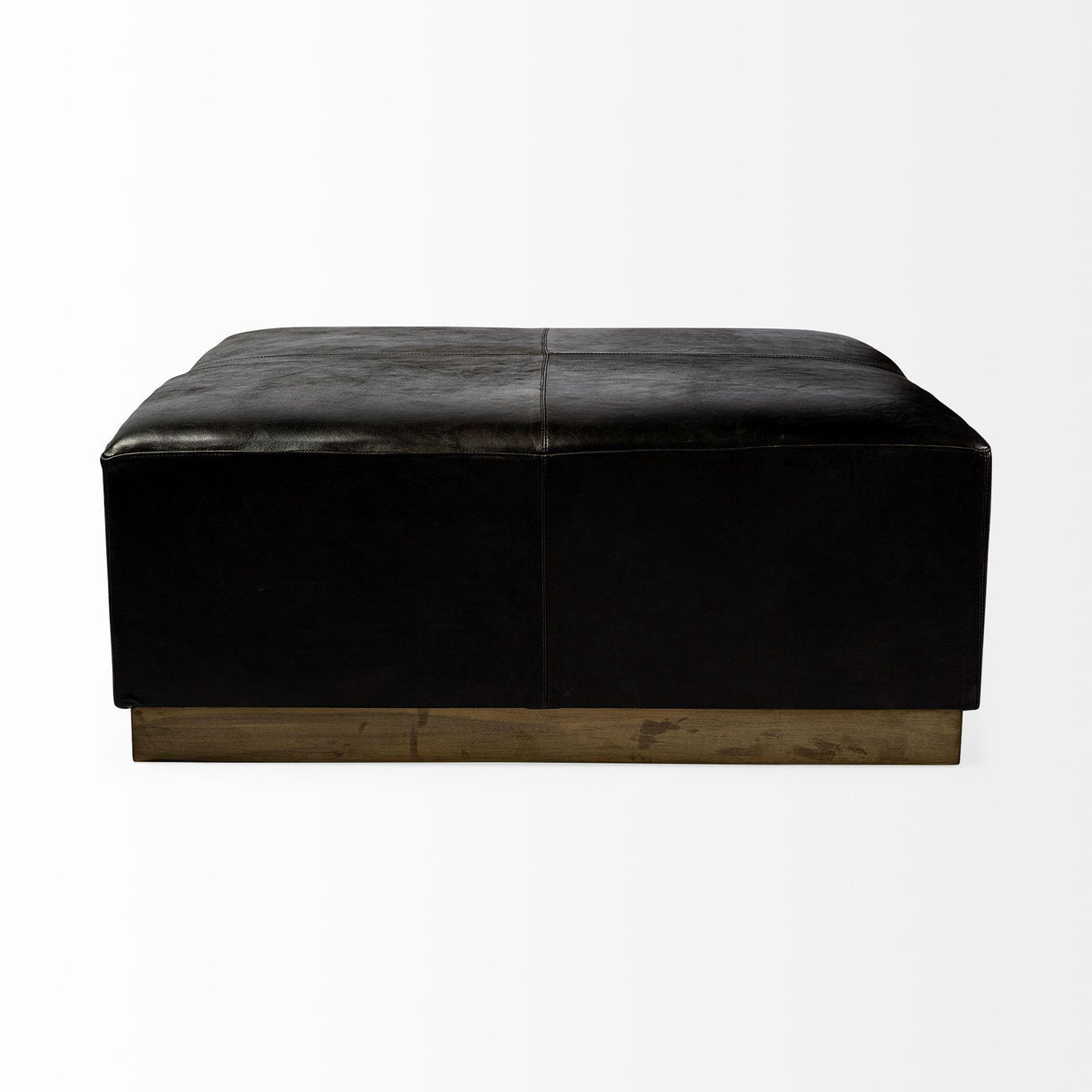 Mercana Minara 36" Square Black Leather Wrapped w/Metal Base Ottoman