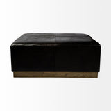 Mercana Minara 36" Square Black Leather Wrapped w/Metal Base Ottoman