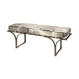 Mercana Jessie 55L x 16W White/Gray Hair-On-Hide Seat W/Gold Metal Base Accent Bench