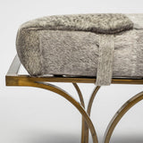 Mercana Jessie 55L x 16W White/Gray Hair-On-Hide Seat W/Gold Metal Base Accent Bench