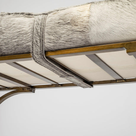 Mercana Jessie 55L x 16W White/Gray Hair-On-Hide Seat W/Gold Metal Base Accent Bench