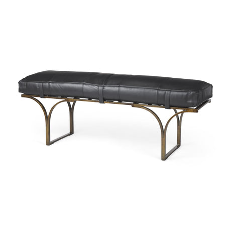 Mercana Jessie 55L x 16W Black Leather Seat W/Gold Metal Base Accent Bench