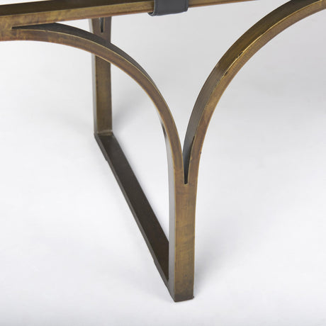 Mercana Jessie 55L x 16W Black Leather Seat W/Gold Metal Base Accent Bench