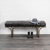 Mercana Jessie 55L x 16W Black Leather Seat W/Gold Metal Base Accent Bench