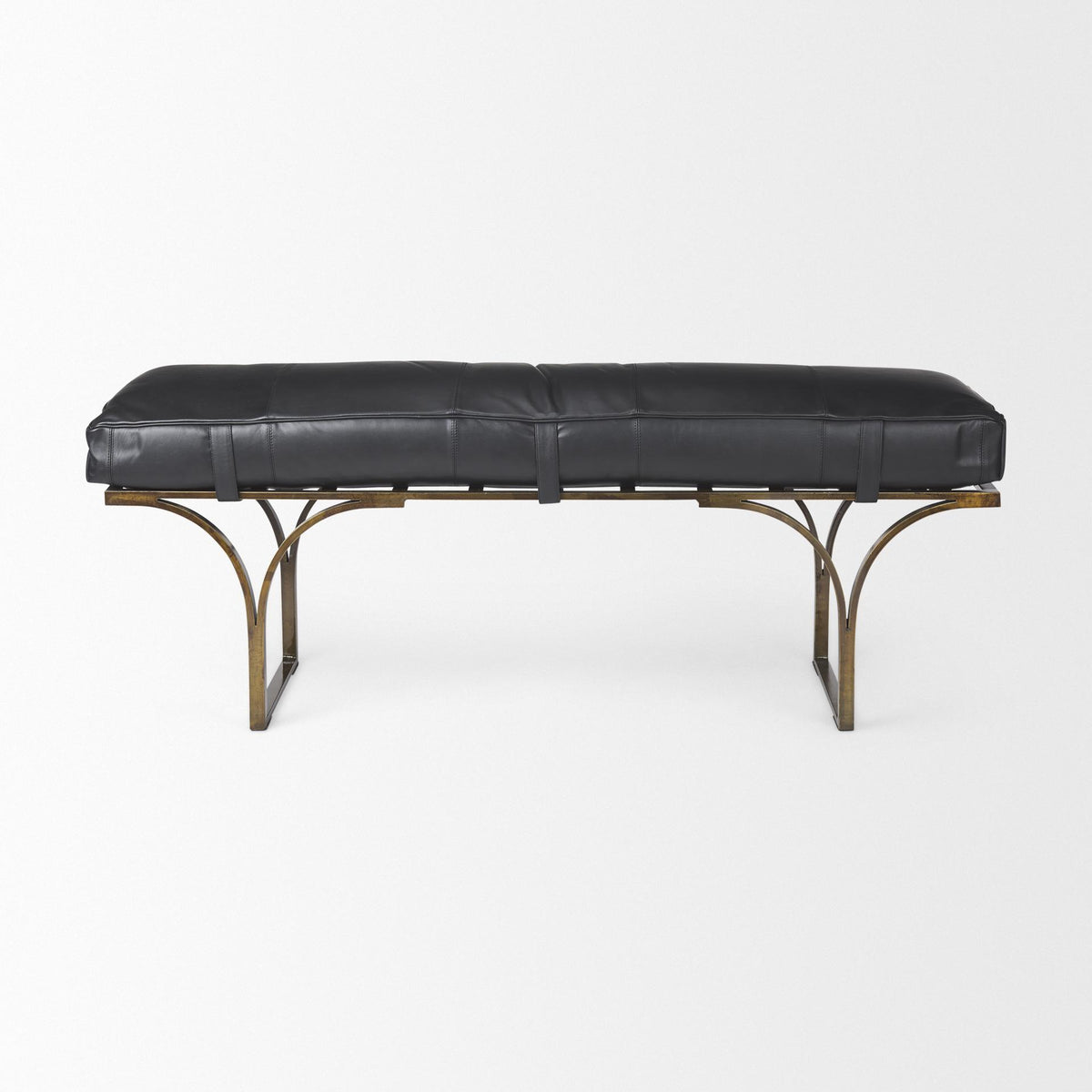 Mercana Jessie 55L x 16W Black Leather Seat W/Gold Metal Base Accent Bench