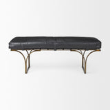 Mercana Jessie 55L x 16W Black Leather Seat W/Gold Metal Base Accent Bench