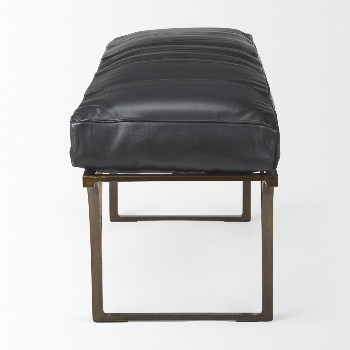 Mercana Jessie 55L x 16W Black Leather Seat W/Gold Metal Base Accent Bench