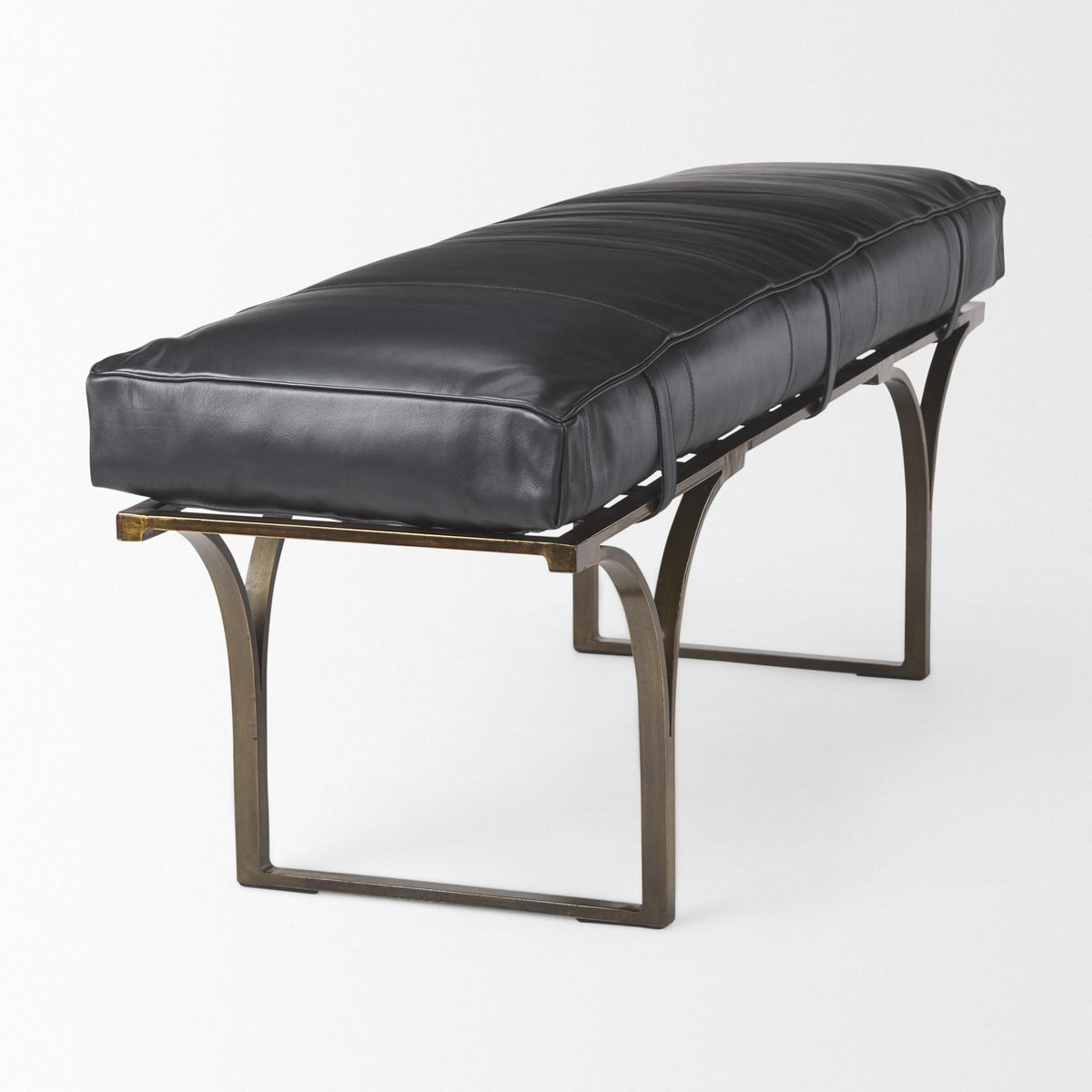 Mercana Jessie 55L x 16W Black Leather Seat W/Gold Metal Base Accent Bench