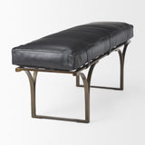 Mercana Jessie 55L x 16W Black Leather Seat W/Gold Metal Base Accent Bench