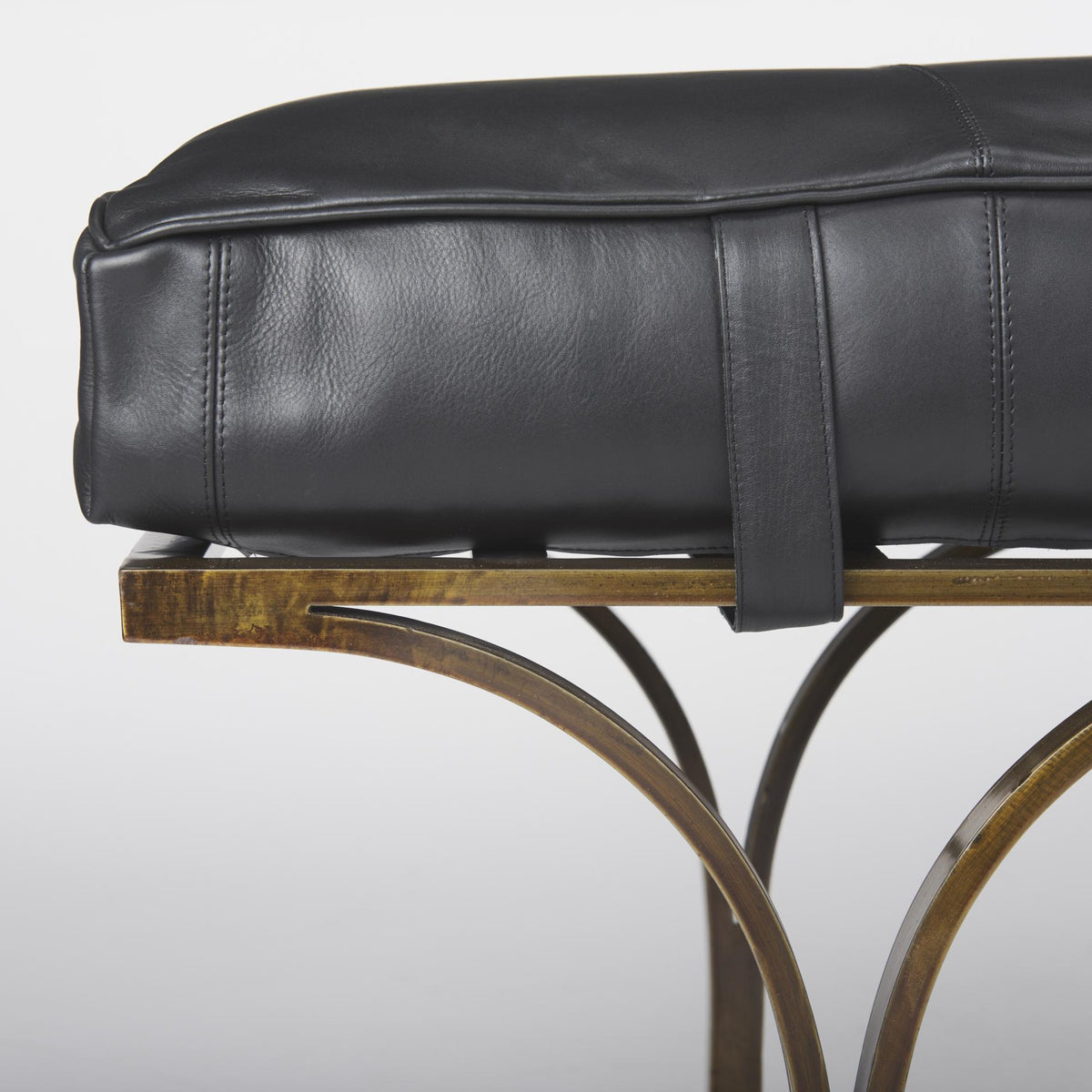 Mercana Jessie 55L x 16W Black Leather Seat W/Gold Metal Base Accent Bench