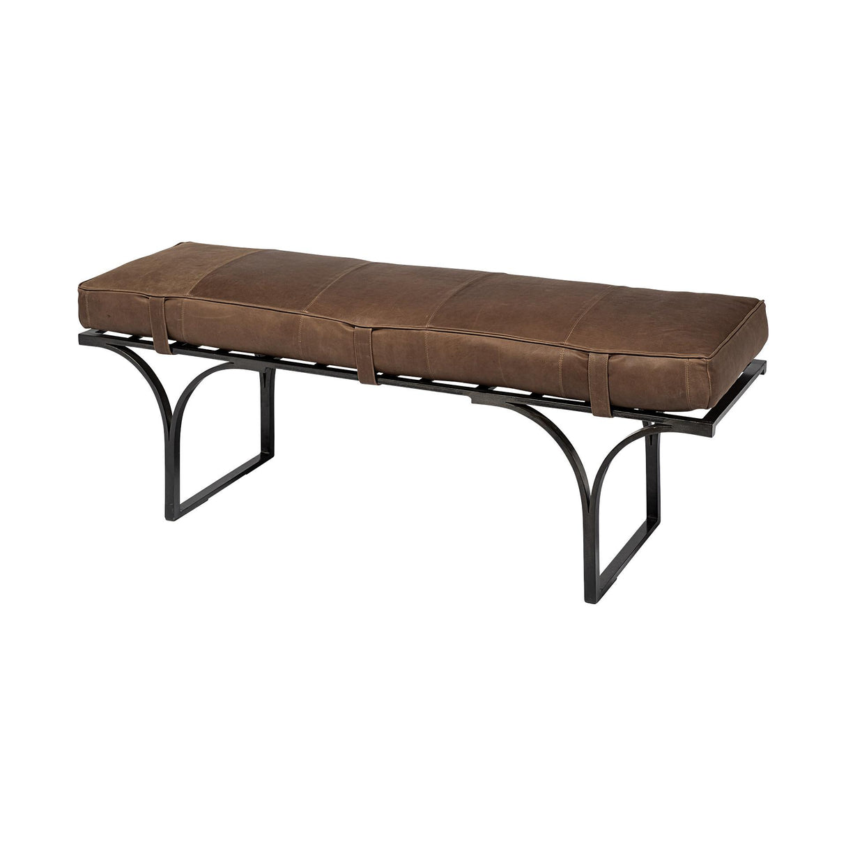 Mercana Jessie 55L x 16W Brown Leather Seat W/Black Metal Base Accent Bench