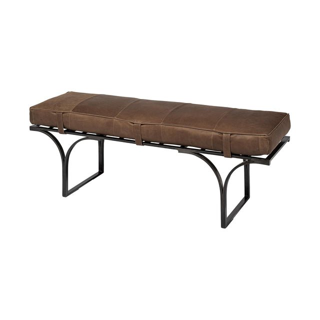 Mercana Jessie 55L x 16W Brown Leather Seat W/Black Metal Base Accent Bench