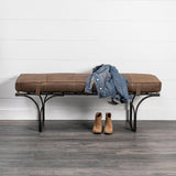 Mercana Jessie 55L x 16W Brown Leather Seat W/Black Metal Base Accent Bench