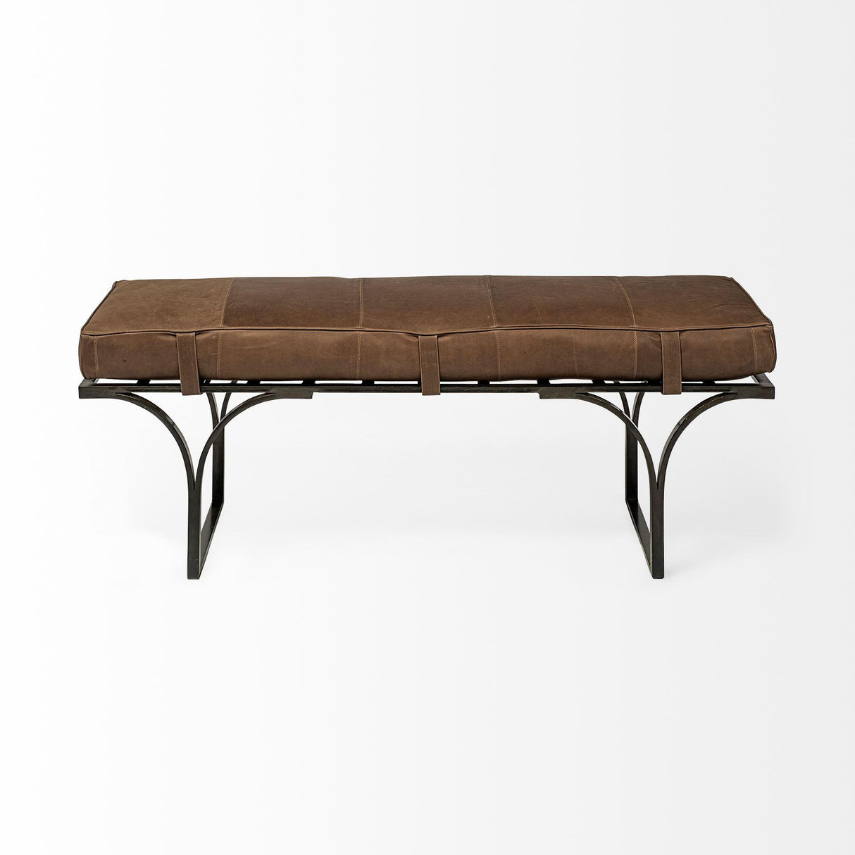 Mercana Jessie 55L x 16W Brown Leather Seat W/Black Metal Base Accent Bench
