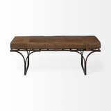 Mercana Jessie 55L x 16W Brown Leather Seat W/Black Metal Base Accent Bench
