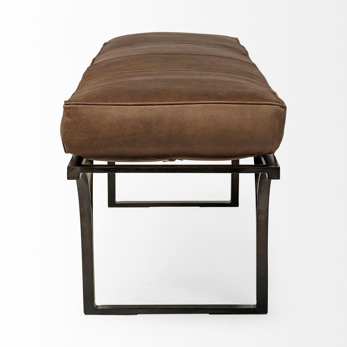 Mercana Jessie 55L x 16W Brown Leather Seat W/Black Metal Base Accent Bench