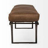 Mercana Jessie 55L x 16W Brown Leather Seat W/Black Metal Base Accent Bench