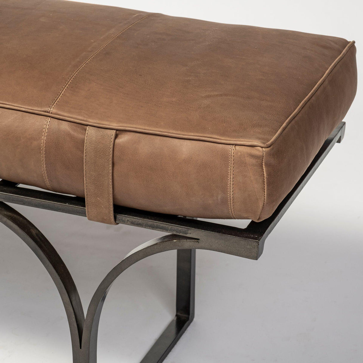 Mercana Jessie 55L x 16W Brown Leather Seat W/Black Metal Base Accent Bench