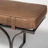 Mercana Jessie 55L x 16W Brown Leather Seat W/Black Metal Base Accent Bench