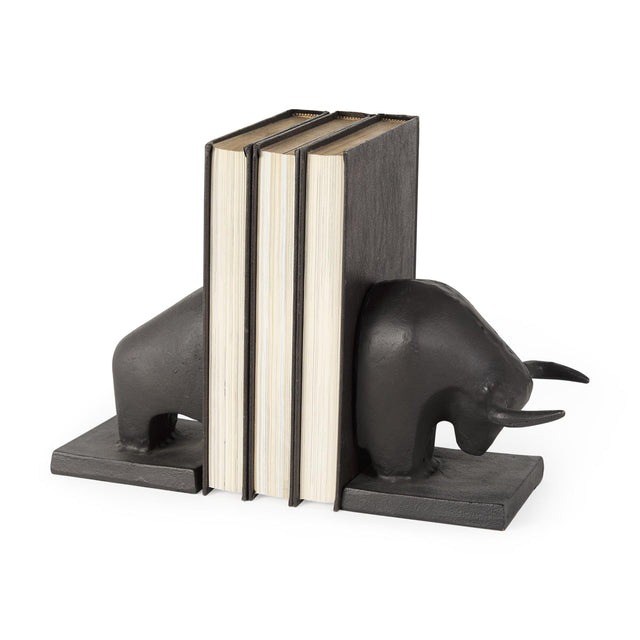 Mercana Tauro III (Set of 2) 10L x 5W Black Cast Aluminum Raging Bull Bookends