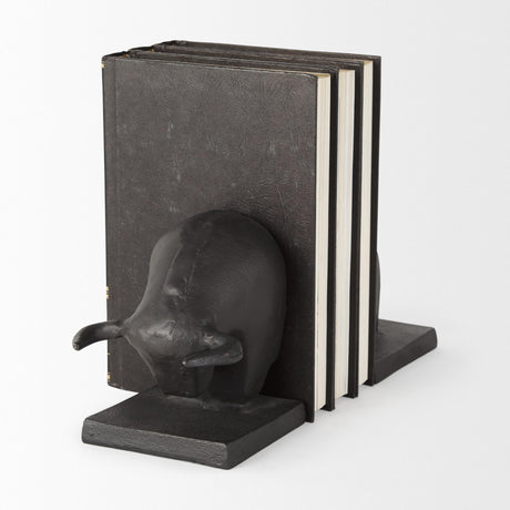 Mercana Tauro III (Set of 2) 10L x 5W Black Cast Aluminum Raging Bull Bookends