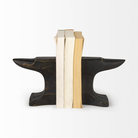 Mercana Anvilia (Set of 2) 12L x 4W Black With Gold Accents Anvil Shaped Bookends