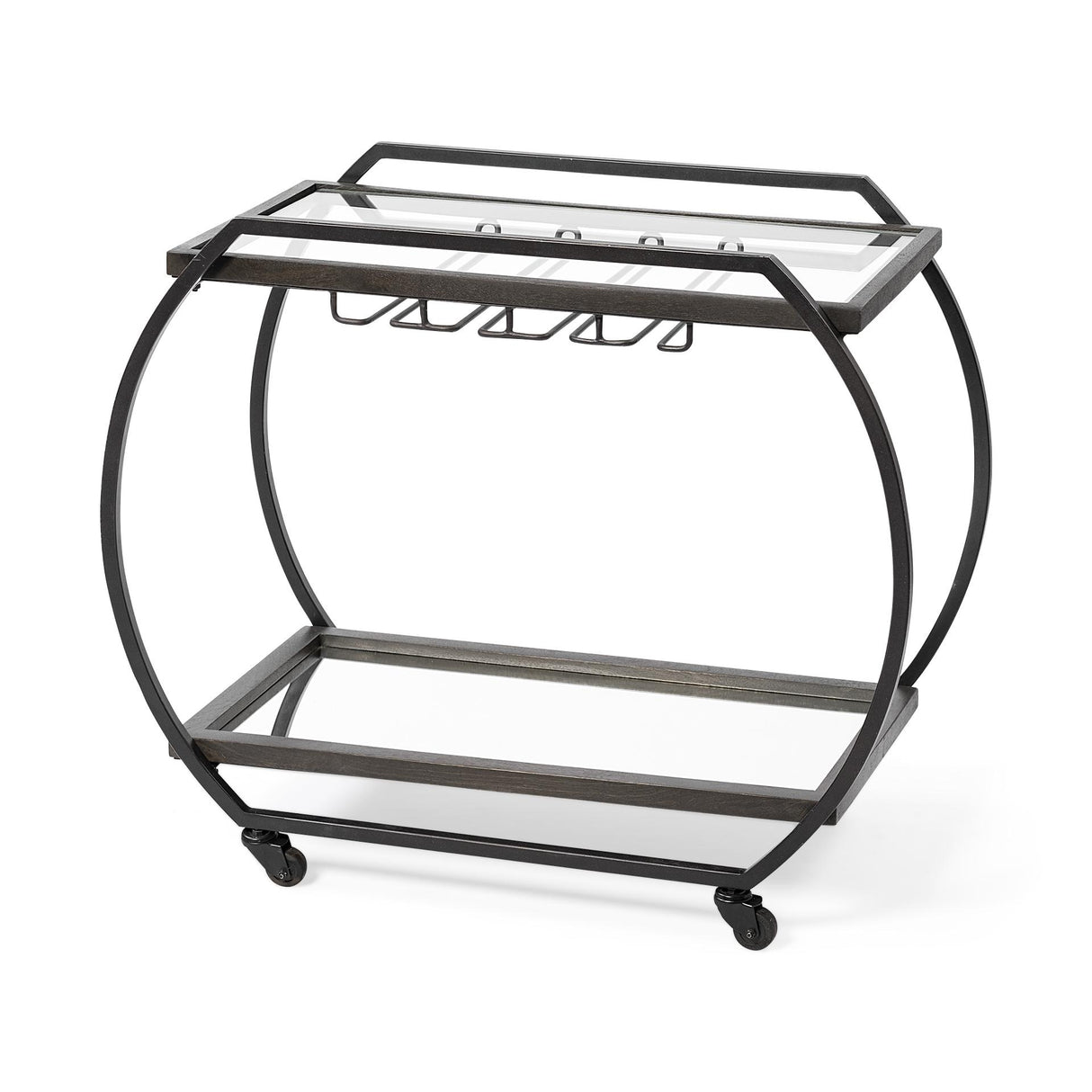 Mercana Chriselle Black Metal And Glass Two Tier Bar Cart