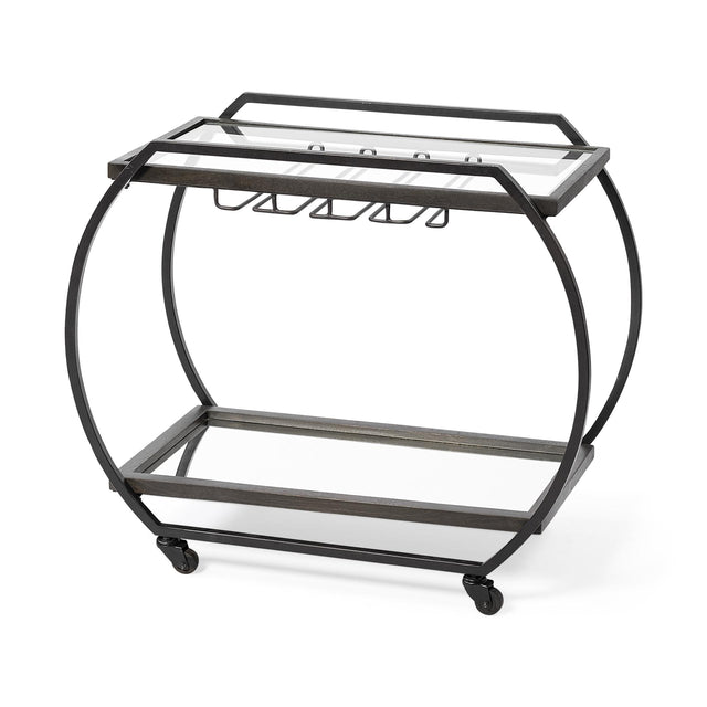 Mercana Chriselle Black Metal And Glass Two Tier Bar Cart