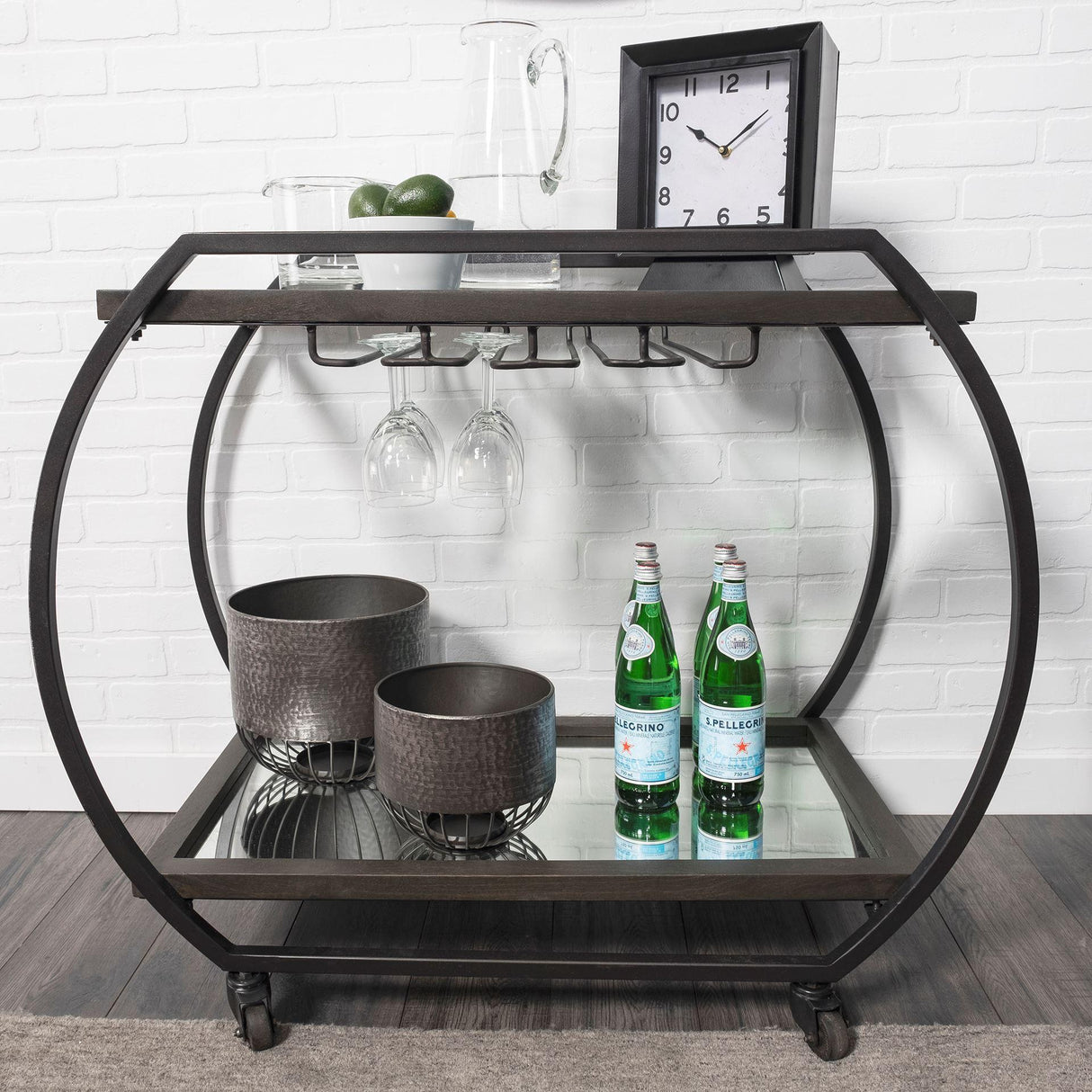 Mercana Chriselle Black Metal And Glass Two Tier Bar Cart
